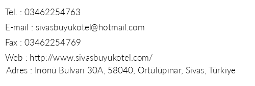 Sivas Byk Hotel telefon numaralar, faks, e-mail, posta adresi ve iletiim bilgileri